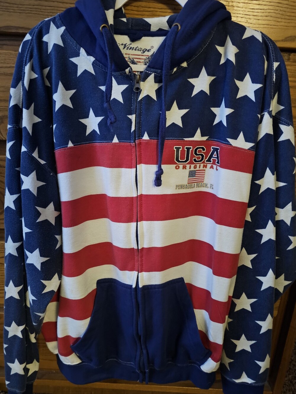 Vintage USA Pensacola Beach, FL flag full-zip hoodie sweatshirt 2xl